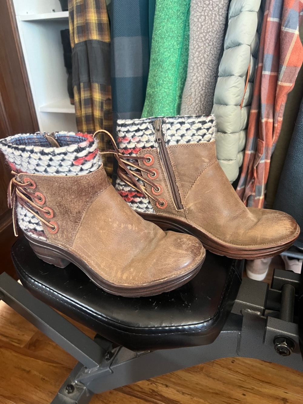 Bionica Brown Suede Ankle Boots with Knit Collared Trim